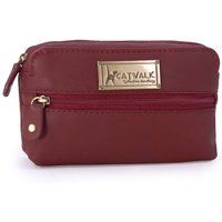 Catwalk Collection Handbags - Ladies Small Leather Cosmetic Bag - Accessories & Makeup Pouch for Handbag - Compact Camera Case - Savannah - Red