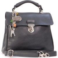 Catwalk Collection Handbags - Women's Vintage Leather Top Handle Bag with Detachable Shoulder Strap - PANDORA - Black