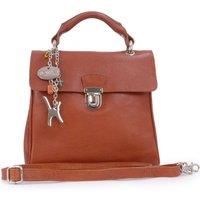 Catwalk Collection Handbags - Women/'s Leather Cross Body Bag - Medium Top Handle Bag - Adjustable Detachable Shoulder Strap - Pandora - Tan