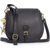 Catwalk Collection Handbags - Ladies Leather Saddle Bag - Medium Cross Body Bag - Adjustable Shoulder Strap - Isabella - Black