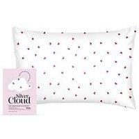 Silver Cloud Satin Pillowcase Infused with Silver Ions, Silky Smooth Pillow Case For Hair & Skin, Standard size 50 x 75 cm With Invisible Zip Closure, Cooling & Comfortable Pillow cover (Heart Print)