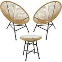 RayGar 3pcs Bistro Egg Designer String Chair Indoor & Outdoor Garden Set (Natural)