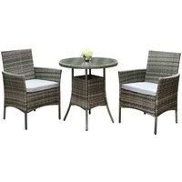 RayGar 3pcs Rattan Garden Furniture Bistro Set Chair Coffee Table Patio Outdoor 2 Seater - Grey