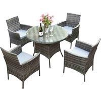 RayGar 5pcs Rattan Dining Set Garden Patio Furniture - 4 Chairs & Round Table - Grey