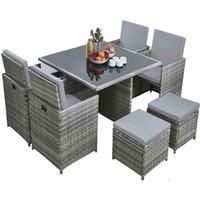 RayGar Deluxe 9 Piece 8 Seater Rattan Cube Dining Table Garden Furniture Patio Set (Grey/Grey)