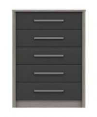 Grasmere 5 Drawer Soft-Close Wooden Chest of Drawers - Dark Grey & Oak