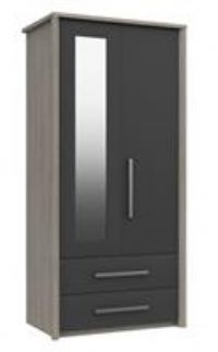 Grasmere 2 Door 2 Drawer Mirror Wardrobe - Dark Grey