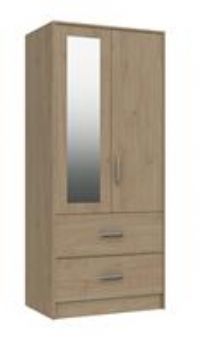 Ashdown 2 Door 2 Drawer Mirror Wardrobe - Oak Effect