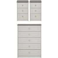 One Call Alderley Ready Assembled 3 Piece Package - Chest Of 5 Drawers And 2 Bedside Chests