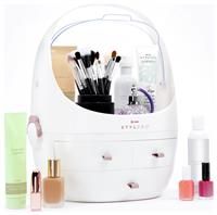 STYLPRO Beauty Storage Pod, Cosmetics & Skincare Organiser with 3 Drawers, Detachable Lid, Dustproof Cover & Travel Handle for Dresser, Bedroom, Bathroom & Home Organisation, White 31x27x40cm