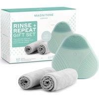 MAGNITONE Rinse + Repeat Gift Set - XOXO Silicone Facial Cleansing Brush + WipeOut Microfibre Cleansing Cloths - Makeup Removal, Cleanse, Brighten and Soften Skin, 100% Waterproof, USB Rechargeable