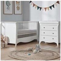 Clara 2 Piece White Nursery Furniture Set - Cot Bed & Dresser By Cuddleco