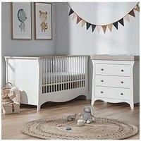 Clara 2 Piece White & Ash Nursery Furniture Set - Cot Bed & Dresser By Cuddleco