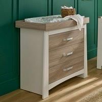 Ada Baby Dresser with Changing Unit - Changing Table with 3 drawers for Clothes Storage - Nappy Changing Station - White & Ash Contemporary Nursery Furniture with Silver Handles