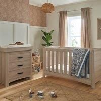 Isla Nursery Furniture 2Pc Set - Baby Cot Bed (140x70cm) and Dresser Set - Convertible Cot/Toddler Bed and Changing Unit Set - Ash Contemporary Look with Black Handles