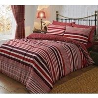 Sleepdown Flannel Stripe Red Reversible Soft Duvet Cover Quilt Bedding Set With Pillowcases - Super King (220cm x 260cm)