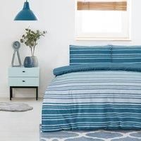 Sleepdown Textured Stripe Teal Duvet Cover & Pillowcase Set Bedding Quilt Case - King