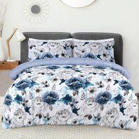 Sleepdown Inky Floral Blue Easy Care Soft Cosy Reversible Duvet Cover Quilt Bedding Set with Pillowcase - Single (135cm x 200cm)