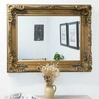 MirrorOutlet Large Antique Style Gold Wall Mounted Rectangle Wood Mirror 4Ft X 3Ft 122x92cm, 122x92x10