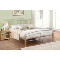 Birlea Tetras Bed - Metal, Silver and Beech, Double