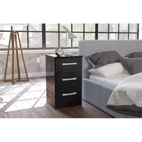 Birlea Lynx 3-Drawer Bedside Table - High-Gloss, Black