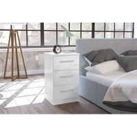 Birlea Lynx 3-Drawer Bedside Table - High-Gloss, White