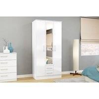 Birlea Lynx 3-Door 2-Drawer Wardrobe With Mirror - High-Gloss, White