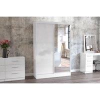 Birlea Lynx 2-Door Sliding Wardrobe With Mirror - High-Gloss, White