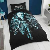 Assassin's Creed Valhalla Single Duvet Cover and Pillowcase Set Reversible Black/Blue, SP1-ASS-VAL-12