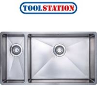 Stainless Steel Large 1.5 Bowl Kitchen Sink Right Hand 800 x 440 x 190mm