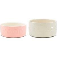 Scruffs Classic & Icon 2 Piece Dog Food & Water Bowl Set - 19cm | 20cm - Pink/Cream