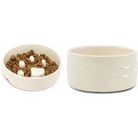 Scruffs Icon Dog/Pet Slow Feeding Bowl Set - 16cm Slow Feeder & 15cm Water Bowl – Cream