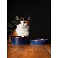 Scruffs Ceramic Heavy Duty Reactive Glaze Cat Bowls - 2pc Set - Midnight Blue