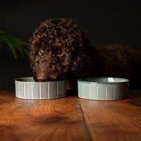 Scruffs Ceramic Heavy Duty Reactive Glaze Pet Bowls - 2pc Set - Grey Pinstripe - 15cm