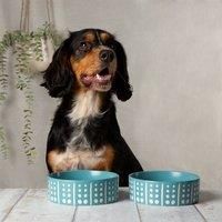 Scruffs Aztec 2pc Ceramic Dog Bowl Set - Turquoise 15cm