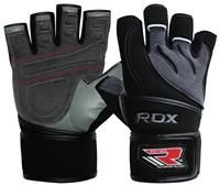 RDX Weight Lifting Gloves Leather Cowhide Gym Crossfit Workout Powerlifting Fitness Bodybuilding 50 Cm Long Wrist Breathable Strength Training Exercise, Grey, L