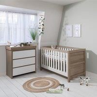 Tutti Bambini Modena Nursery Furniture Set (2 Piece) | Convertible Baby Cot Bed and Chest of Drawers Changer | Solid Wood Furniture (Oak & White)