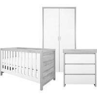 Tutti Bambini Modena Nursery Furniture Set (3 Piece) | Convertible Baby Cot Bed, Chest of Drawers Changer and Wardrobe Set | Solid Wood Furniture (Grey Ash & White)