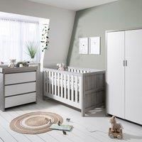 Tutti Bambini Modena Nursery Furniture Set (3 Piece) | Convertible Baby Cot Bed, Chest of Drawers Changer and Wardrobe Set | Solid Wood Furniture (Grey Ash & White)