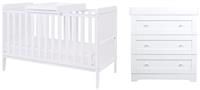 Rio Nursery Furniture Set (2 Piece) | Tutti Bambini | Convertible Baby Cot Bed and Chest of Drawers Changer | Solid Wood Furniture (White)