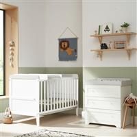 Rio Nursery Furniture Set (2 Piece) | Tutti Bambini | Convertible Baby Cot Bed and Chest of Drawers Changer | Solid Wood Furniture (White/Dove Grey)
