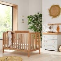 Malmo Nursery Furniture Set (2 Piece) | Tutti Bambini | Convertible Baby Cot Bed (Oak) and Chest of Drawers Changer (Dove Grey) | Solid Wood Furniture