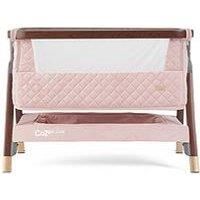 Tutti Bambini CoZee Luxe Bedside Crib | Suitable from Birth to 6 Months, Soft-Touch Upholster, Washable 100% Cotton Lining | Crib Mattress, Co-Sleeping Safety Straps & Carry Case | Walnut/Blush