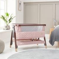 Tutti Bambini CoZee Luxe Bedside Crib | Suitable from Birth to 6 Months, Soft-Touch Upholster, Washable 100% Cotton Lining | Crib Mattress, Co-Sleeping Safety Straps & Carry Case | Walnut/Blush