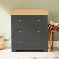 Tutti Bambini Baby Changing Dresser Station Unit (Rio) - Solid Wood 3 Drawer Chest Top Changer (Slate Grey/Oak)
