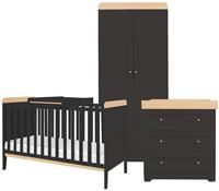 Tutti Bambini Rio Nursery Furniture Set | Baby Cot Bed with Cot Top Changer, Chest Changer, Wardrobe | Solid Wood Furniture (Slate Grey/Oak) Three Pieces