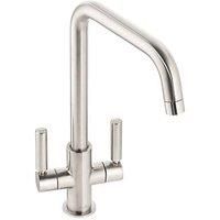 Kitchen Mono Mixer Tap Dual Lever Brushed Brass Ceramic Disc Control BSP 5.5 Bar