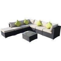 Outsunny 8pc Rattan Sofa Garden Furniture Aluminium Outdoor Patio Set Wicker Seater Table - Black