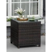 Outsunny Side Table Furniture Tempered Glass Garden Patio Wicker Brown