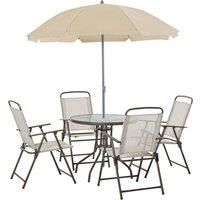 Garden Patio Textilene Folding Chairs Table Parasol Furniture Bistro Set Beige